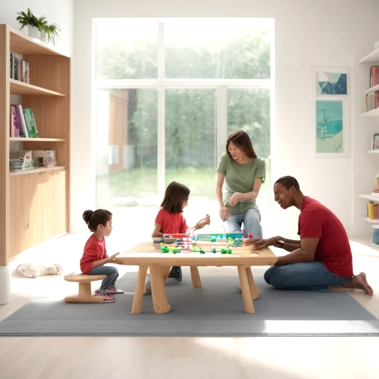 Glückliche Familie beim Spielen mit AI